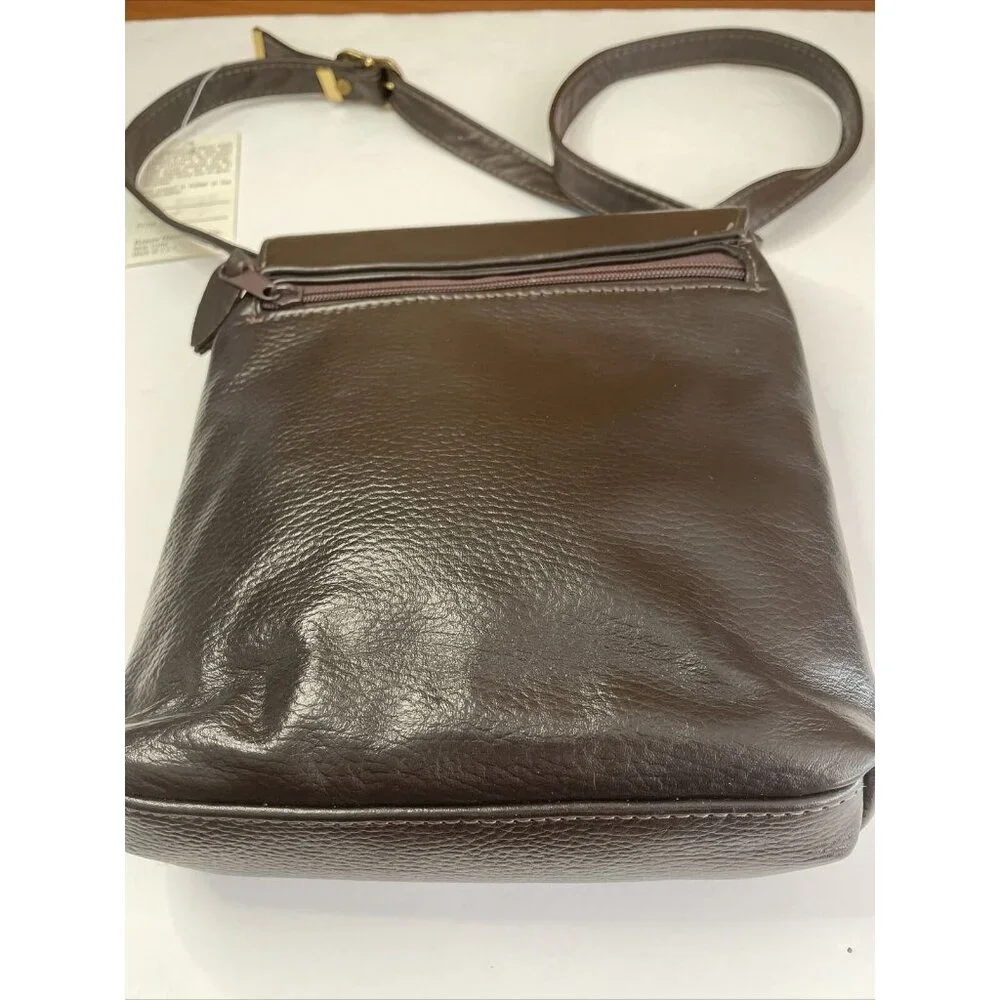 NWT Karam Genuine Leather Crossbody Purse Handbag Brown‎ Floral 3D Adjustable
